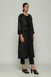 Buy_Abraham And Thakore_Black Silk Mirrors Open Neck Paisley Embroidered Jacket _Online_at_Aza_Fashions