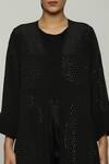 Shop_Abraham And Thakore_Black Silk Mirrors Open Neck Paisley Embroidered Jacket _Online_at_Aza_Fashions