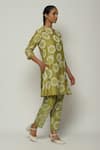 Buy_Abraham & Thakore_Green Chanderi Embroidered Aari Notched Sequin Ring And Work Kurta  _Online_at_Aza_Fashions