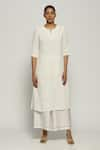 Buy_ABRAHAM AND THAKORE_Ivory Silk Embroidered Mukaish Notched Tribal Kurta _at_Aza_Fashions