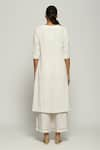 Shop_Abraham & Thakore_Ivory Silk Embroidered Mukaish Notched Tribal Kurta _at_Aza_Fashions