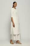 Abraham & Thakore_Ivory Silk Embroidered Mukaish Notched Tribal Kurta _Online_at_Aza_Fashions