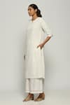 Buy_ABRAHAM AND THAKORE_Ivory Silk Embroidered Mukaish Notched Tribal Kurta _Online_at_Aza_Fashions