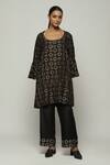 Buy_Abraham & Thakore_Black Silk Printed Circle U Neck Kurta  _at_Aza_Fashions