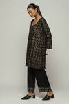 Abraham & Thakore_Black Silk Printed Circle U Neck Kurta  _Online_at_Aza_Fashions