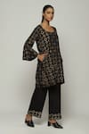 Buy_Abraham & Thakore_Black Silk Printed Circle U Neck Kurta  _Online_at_Aza_Fashions