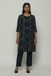 Buy_Abraham & Thakore_Blue Chanderi Embroidered Aari Round Dots Kurta  _at_Aza_Fashions