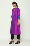 Abraham & Thakore_Purple Silk Embroidered Stitchline Thread Round Shot Work Kurta  _Online_at_Aza_Fashions