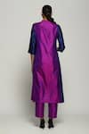Shop_Abraham And Thakore_Blue Silk Mandarin Collar Patchwork Kurta _at_Aza_Fashions