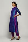 Abraham And Thakore_Blue Silk Mandarin Collar Patchwork Kurta _Online_at_Aza_Fashions