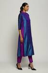 Buy_Abraham And Thakore_Blue Silk Mandarin Collar Patchwork Kurta _Online_at_Aza_Fashions