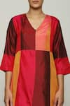 Shop_Abraham & Thakore_Orange Silk Plain V Neck Patchwork Kurta  _Online_at_Aza_Fashions