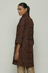 Shop_Abraham & Thakore_Brown Silk Embroidered Badla V Neck Tribal Dress  _at_Aza_Fashions