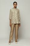 Buy_Abraham & Thakore_Grey Silk Printed Circle Spread Collar Shirt  _at_Aza_Fashions