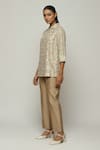 Abraham & Thakore_Grey Silk Printed Circle Spread Collar Shirt  _Online_at_Aza_Fashions