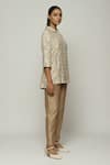 Buy_Abraham & Thakore_Grey Silk Printed Circle Spread Collar Shirt  _Online_at_Aza_Fashions