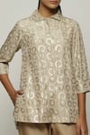 Shop_Abraham & Thakore_Grey Silk Printed Circle Spread Collar Shirt  _Online_at_Aza_Fashions