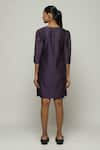 Shop_Abraham And Thakore_Purple Chanderi V-neck Sleeve Pleated Dress _at_Aza_Fashions