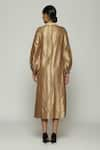 Shop_Abraham & Thakore_Gold Silk Tribal Lines Spread Collar Pattern Shirt Dress  _at_Aza_Fashions