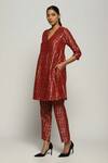 Buy Abraham And Thakore Red Brocade V-neck Checkered Woven Dress Online at Aza Fashions Buy_Abraham And Thakore_Red Brocade V-neck Checkered Woven Dress_Online_at_Aza_Fashions