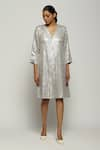 Buy_Abraham & Thakore_Grey Silk Embroidered Sequin V Neck Work Jacket  _at_Aza_Fashions