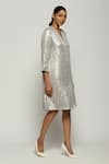 Abraham & Thakore_Grey Silk Embroidered Sequin V Neck Work Jacket  _Online_at_Aza_Fashions