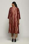 Shop_Abraham And Thakore_Wine Silk Open Neck Tribal Lines Woven Jacket _at_Aza_Fashions