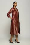 Buy_Abraham And Thakore_Wine Silk Open Neck Tribal Lines Woven Jacket _Online_at_Aza_Fashions