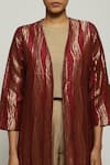 Shop_Abraham And Thakore_Wine Silk Open Neck Tribal Lines Woven Jacket _Online_at_Aza_Fashions