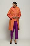 Buy_Abraham & Thakore_Orange Silk Plain Shawl Collar Quilted Jacket  _at_Aza_Fashions