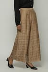 Abraham & Thakore_Brown Chanderi Embroidery Square Palazzo  _Online_at_Aza_Fashions