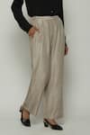 Abraham & Thakore_Grey Silk Plain Trouser  _Online_at_Aza_Fashions