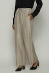 Buy_Abraham & Thakore_Grey Silk Plain Trouser  _Online_at_Aza_Fashions