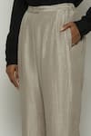 Abraham & Thakore_Grey Silk Plain Trouser  _at_Aza_Fashions