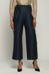 Shop_Abraham And Thakore_Blue Silk Straight Fit Pant _at_Aza_Fashions