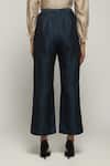 Abraham And Thakore_Blue Silk Straight Fit Pant _at_Aza_Fashions