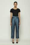 Buy_Abraham And Thakore_Blue Chanderi Plain Tapered Pant_at_Aza_Fashions