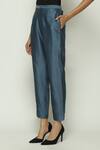 Abraham And Thakore_Blue Chanderi Plain Tapered Pant_Online_at_Aza_Fashions