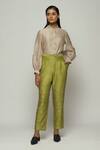 Buy_Abraham And Thakore_Green Chanderi Embroidery Pant _at_Aza_Fashions