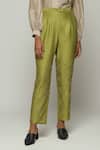 Shop_Abraham And Thakore_Green Chanderi Embroidery Pant _at_Aza_Fashions