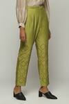 Buy_Abraham And Thakore_Green Chanderi Embroidery Pant _Online_at_Aza_Fashions