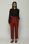 Buy_Abraham And Thakore_Red Chanderi Embroidery Straight Pant _at_Aza_Fashions
