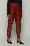 Abraham And Thakore_Red Chanderi Embroidery Straight Pant _Online_at_Aza_Fashions