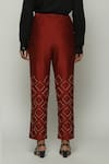 Buy_Abraham And Thakore_Red Chanderi Embroidery Straight Pant _Online_at_Aza_Fashions