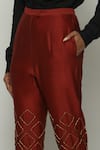 Shop_Abraham And Thakore_Red Chanderi Embroidery Straight Pant _Online_at_Aza_Fashions