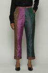 Shop Abraham And Thakore Purple Silk Color Block Pant at Aza Fashions Shop_Abraham And Thakore_Purple Silk Color Block Pant_at_Aza_Fashions