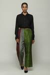 Buy_Abraham And Thakore_Wine Silk Color Block Pant _at_Aza_Fashions