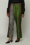 Shop_Abraham And Thakore_Wine Silk Color Block Pant _at_Aza_Fashions
