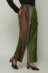Abraham And Thakore_Wine Silk Color Block Pant _Online_at_Aza_Fashions