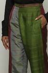 Shop_Abraham And Thakore_Wine Silk Color Block Pant _Online_at_Aza_Fashions
